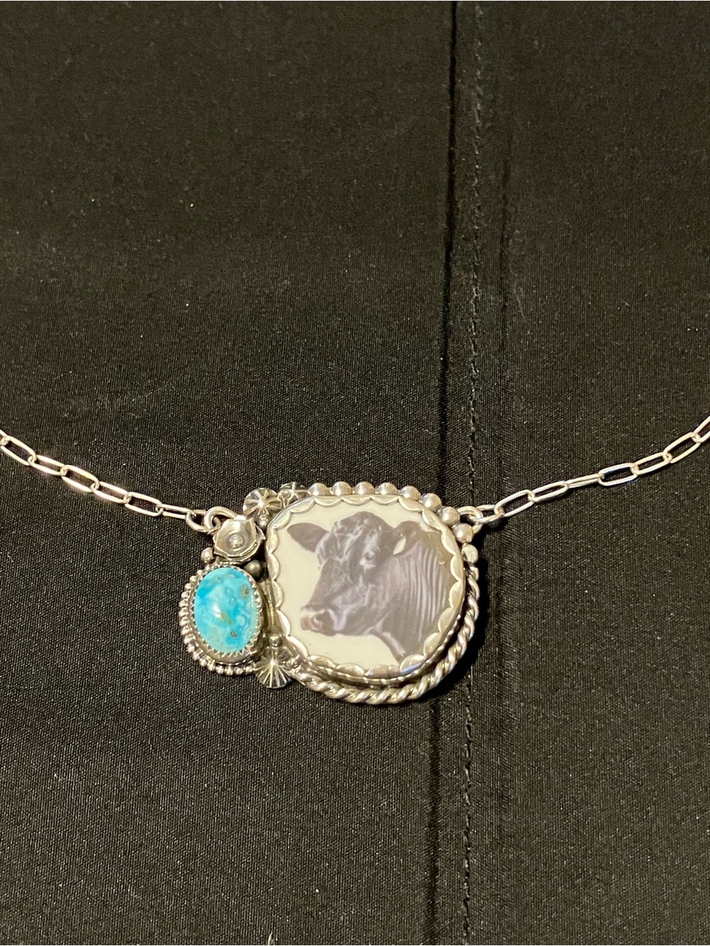 D. Burke Designs Sterling Silver Western Turquoise Cow Heifer Pendant Necklace